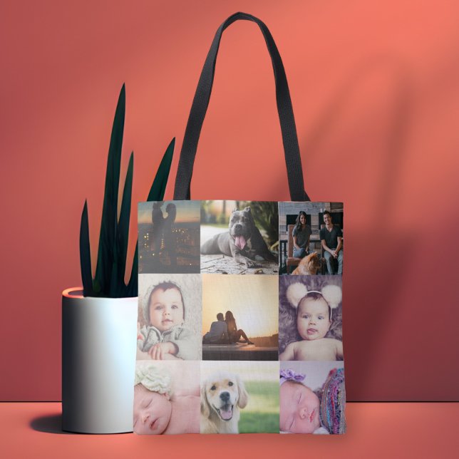 Photo Collage Unique Personalized 9 Photo Tote Bag (Creator Uploaded)