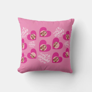Photo Collage Valentine's Day Hot Pink Hearts Cushion