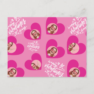 Photo Collage Valentine's Day Hot Pink Hearts Postcard