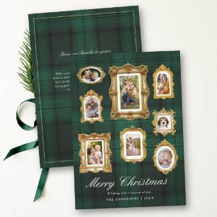 Photo Collage Vintage Gold Frames Plaid Christmas Holiday Card