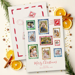 Photo Collage Vintage Post Stamps Family Christmas Holiday Card