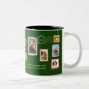 Photo Collage Vintage Stamps Christmas Grandma Two-Tone Coffee Mug