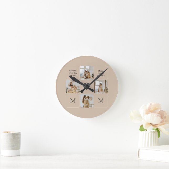 Photo Collage Wall Clock with Custom Message (Home)
