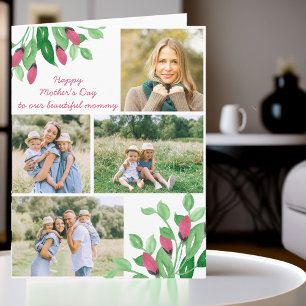 Photo Collage Watercolor Soft Floral Editable Card