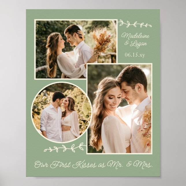 Photo Collage Wedding Couple Custom Mr Mrs Sage Poster (Front)