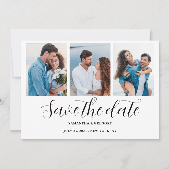 Photo Collage Wedding Flat Save The Date Card (Front)