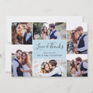Photo Collage Wedding Thank You Flat Card   Blue