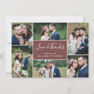 Photo Collage Wedding Thank You Flat Card   Brick