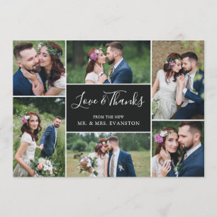 Photo Collage Wedding Thank You Flat Card   Ebony