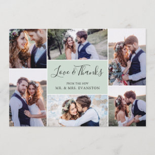 Photo Collage Wedding Thank You Flat Card   Mint