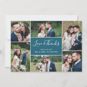 Photo Collage Wedding Thank You Flat Card   Teal