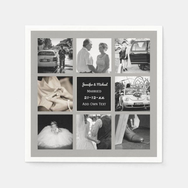 PHOTO COLLAGE Wedding Vow Renewal Anniversary Grey Napkin (Front)