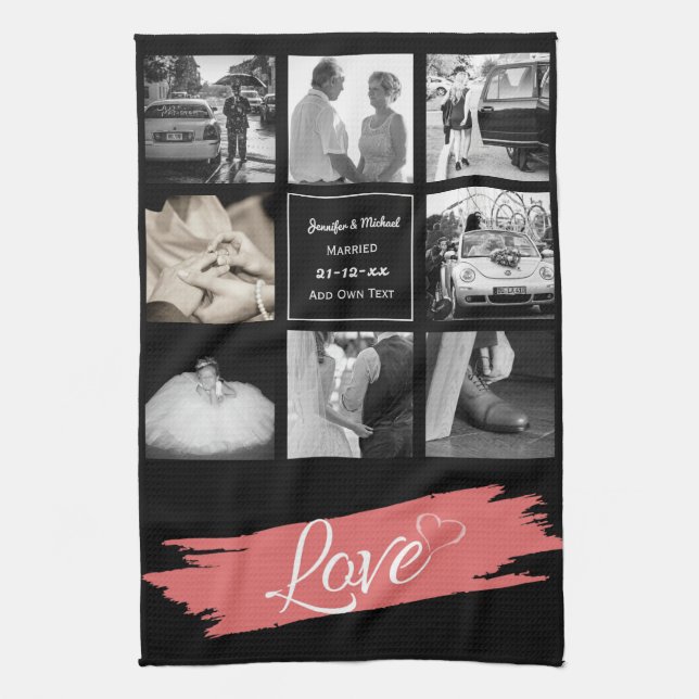 PHOTO COLLAGE Wedding Vow Renewal Anniversary Love Tea Towel (Vertical)