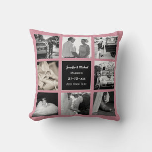 PHOTO COLLAGE Wedding Vow Renewal Anniversary PINK Cushion