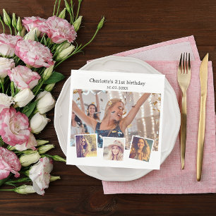 Photo collage white birthday party napkin