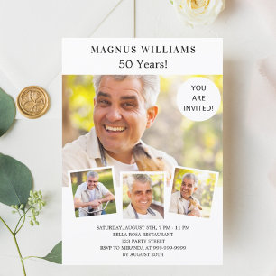 Photo collage white luxury birthday invitation