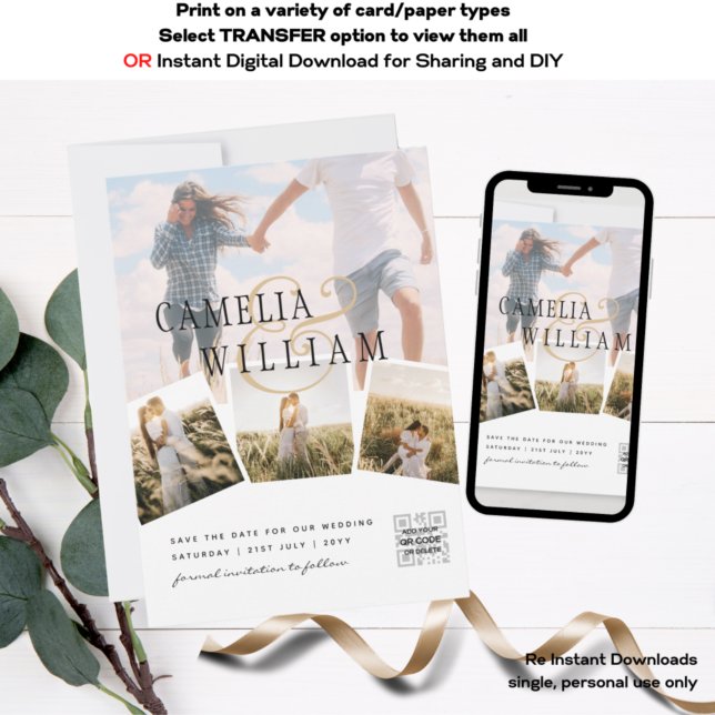 Photo Collage White Print or Digital Wedding  Invi Invitation (Creator Uploaded)