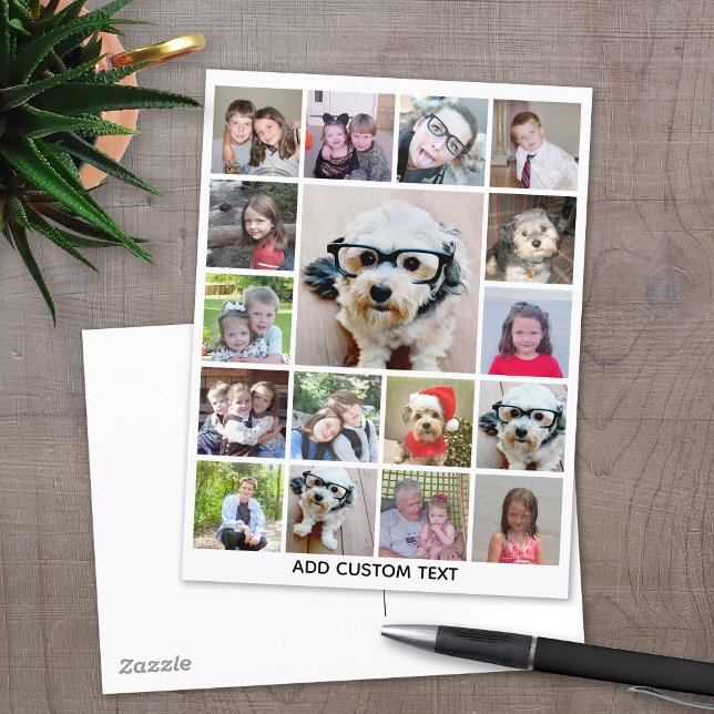 Photo Collage with 17 Photos - can edit colour Postcard (Personalized Photo collage Postcard)