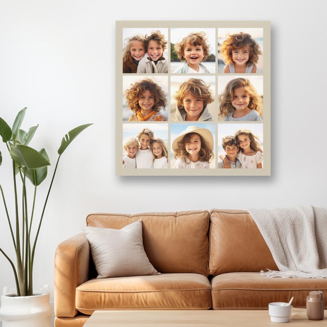 Photo Collage with 9 square photos - Taupe Canvas Print (Custom Photo Collage Wall Art - 9 photo square grid)