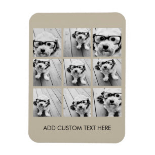 Photo Collage with 9 square photos - Taupe Magnet