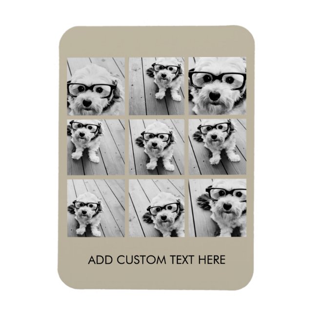 Photo Collage with 9 square photos - Taupe Magnet (Vertical)