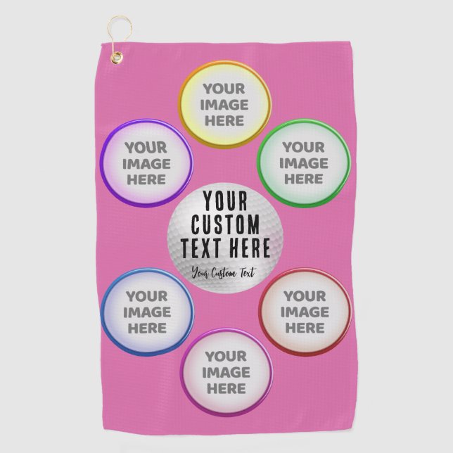 Photo Collage with Custom Text Golf Towel (Front)