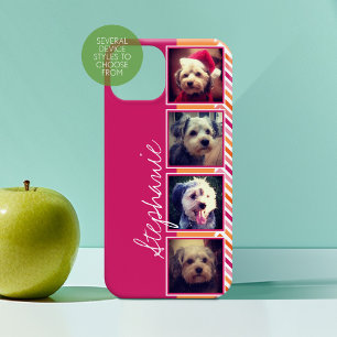 Photo Collage with Hot Pink and Orange Chevrons iPhone 15 Pro Max Case