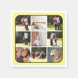 Photo collage with nine photos, pale yellow border napkin