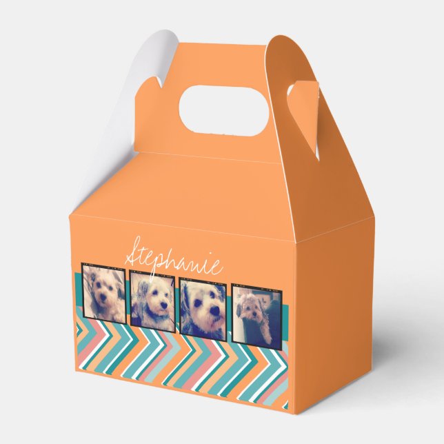 Photo Collage with Orange and Teal Chevrons Favour Box (Front Side)
