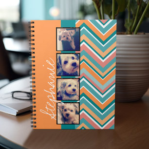 Photo Collage with Orange and Teal Chevrons Notebook