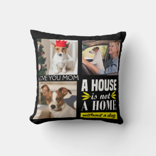 Photo collage with three pictures and dog quote cu cushion