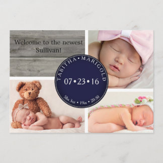 Photo Collage Wood Neutral Birth Announcement