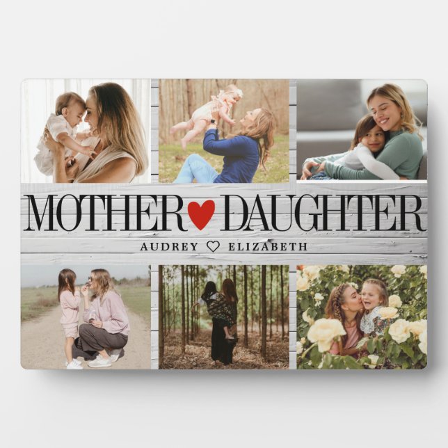 Photo Collage Wooden Texture Mother Daughter Plaque (Front)