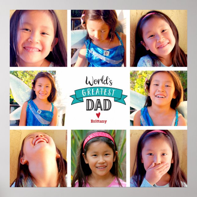 Photo Collage World Greatest Dad Turquoise Banner Poster (Front)
