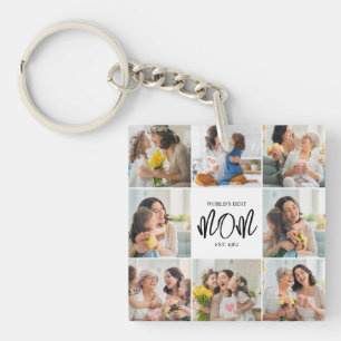 Photo Collage World's Best Mum   8 Photo Keychain