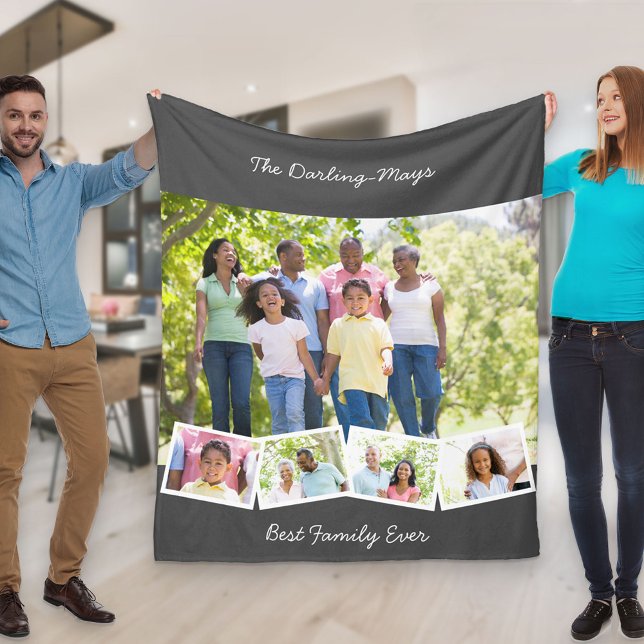 Photo Collage Zigzag Photo Strip Best Family Ever Fleece Blanket (Creator Uploaded)