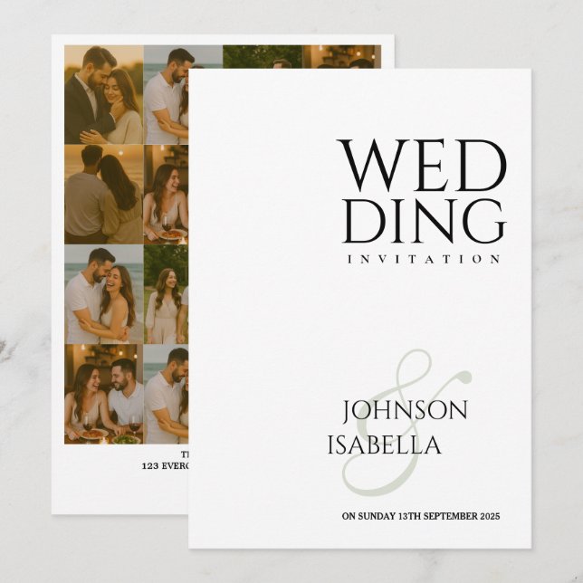 Photo collection minimal text wedding invitation   (Front/Back)