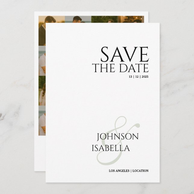 Photo collection minimal text wedding save thedate invitation (Front/Back)