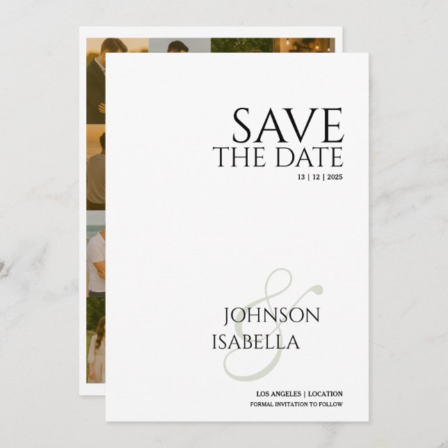 Photo collection minimal text wedding save thedate invitation (Front/Back)