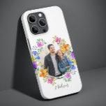 Photo Colourful Floral Simple Modern Personalised Case-Mate iPhone 14 Pro Case<br><div class="desc">Photo Colourful Floral Simple Modern Personalised Name Smartphone iPhone Case features a your favourite photo surrounded by a floral wreath of colourful watercolor flowers. Personalised with your name in modern elegant calligraphy script typography. Perfect for birthday, Christmas, Mother's Day, sister, best friend, girlfriend and more. PHOTO TIP: centre your photos...</div>