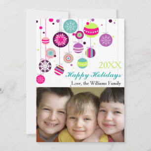 Photo Colourful Holiday Bulbs - 5x7 Christmas Card