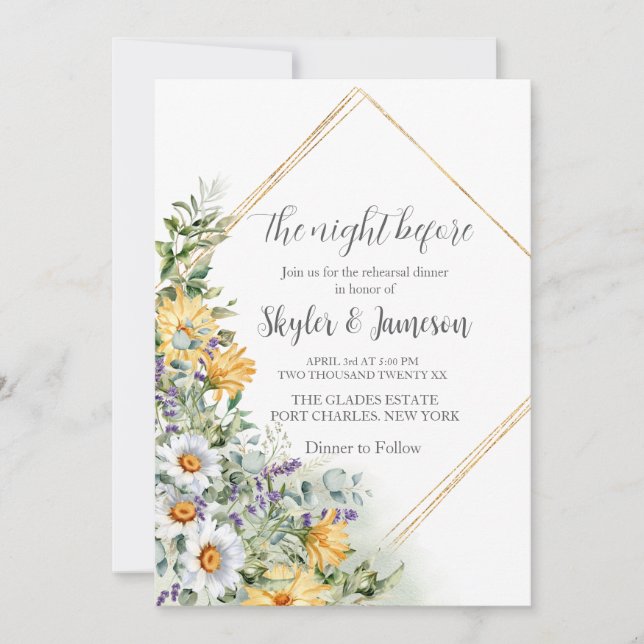  Photo Colourful Wildflower QR Code Rehearsal Invitation (Front)