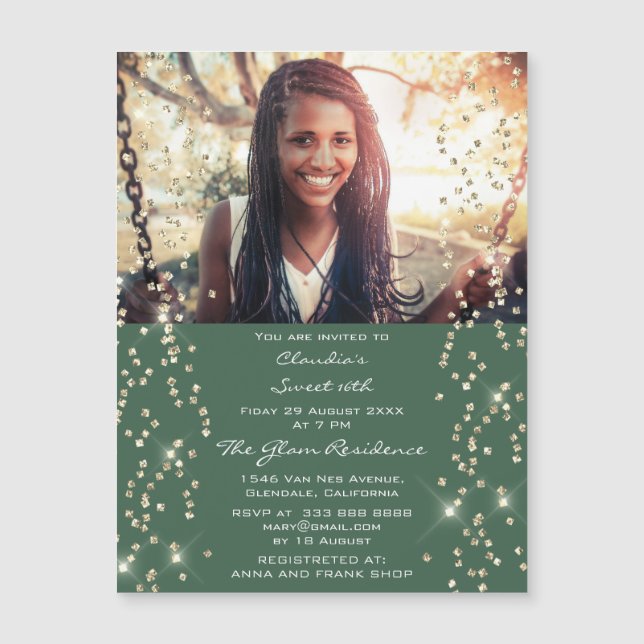 Photo Confetti Bridal Shower Birthday Green Wood (Front)