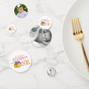 Photo confetti first birthday little pumpkin