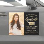 Photo Congrats Black Gold Modern Graduation Parade Car Magnet<br><div class="desc">Add a personalised touch to a college or high school graduation car parade or drive by celebration with this custom black and gold car magnet. Design features a black background, gold foil look mortar board, stylish modern typography, handwritten style script calligraphy, and one photo of the graduate, such as a...</div>