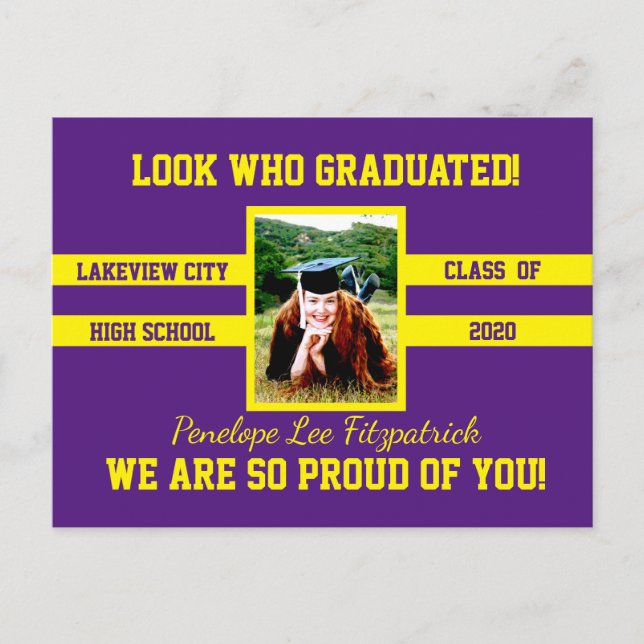 Photo Congrats Grads Choose Your School Colours Postcard (Front)