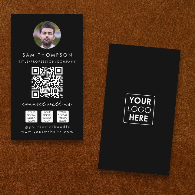 Photo Connect with Us Social Media QR Code Logo  Business Card (Photo Connect with Us Social Media QR Code Logo Business Card)