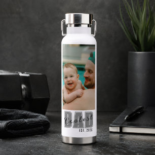 Photo Coolest Dad Est. Custom Year - Dad Gift Water Bottle