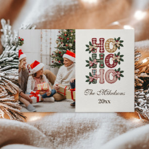Photo Coquette Gingham Ho Ho Ho Christmas Holiday Card