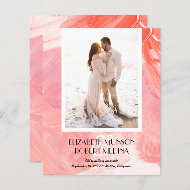 Photo Coral Budget Wedding Save The Date (Front/Back)